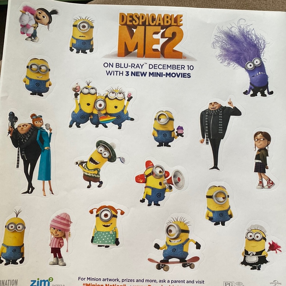 DespicableMe2 sticker sheet - set of 17 with 18 stickers on each sheet